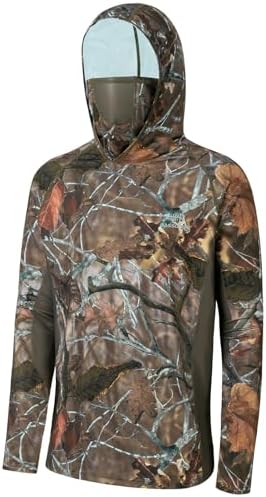 BASSDASH UPF 50+ Men’s Hunting Shirts with Mask Long Sleeve Camo Fishing Hoodie