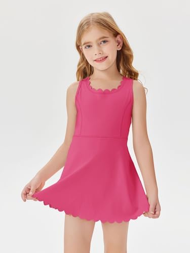 Batermoon Girls Athletic Tennis Dress With Shorts Kids Workout Exercise Golf Skirts Dresses With Pockets