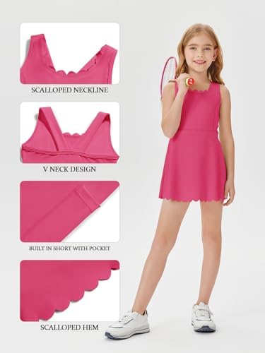 Batermoon Girls Athletic Tennis Dress With Shorts Kids Workout Exercise Golf Skirts Dresses With Pockets