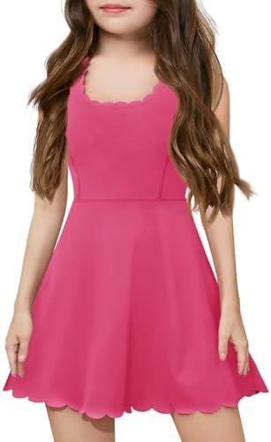 Batermoon Girls Athletic Tennis Dress with Shorts Kids Workout Exercise Golf Skirts Dresses with Pockets