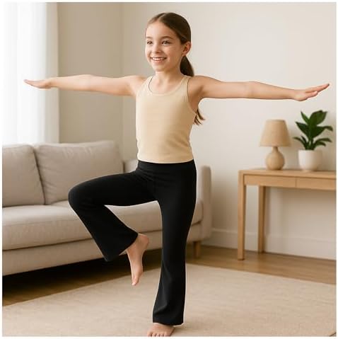 Beat Street Girls Flare Leggings - 3 Pack Athletic Kids Fold Over Waist Bell Bottom Pants For Yoga Dance - Made In USA