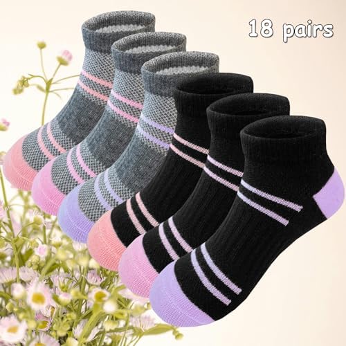 Bemeol 18 Pairs Girls Socks Kids Ankle Socks For Girls Sports Running Low Cut Athletic Sock
