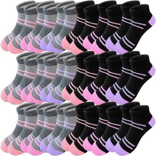 Bemeol 18 Pairs Girls Socks Kids Ankle Socks for Girls Sports Running Low Cut Athletic Sock