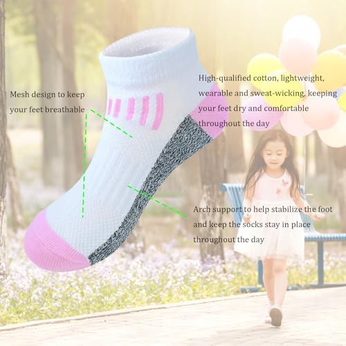 Bemeol Girl Socks 12 Pairs Ankle Socks Girl Running Athletic Sock Low Cut Cotton Casual Sock For Kids