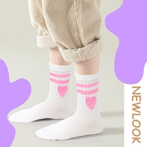 Bemeol Girls Crew Socks 10 Pairs Girl Casual Athletic Cotton Lightweight Stretch Crew Socks For Kids 4-6 6-8 8-10 Years Old