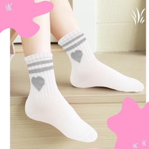 Bemeol Girls Crew Socks 10 Pairs Girl Casual Athletic Cotton Lightweight Stretch Crew Socks For Kids 4-6 6-8 8-10 Years Old