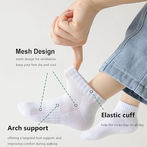 Bemeol Girls Socks 12 Pairs Ankle Socks Girl Athletic Cotton Ow Cut Sock For Little Big Kids