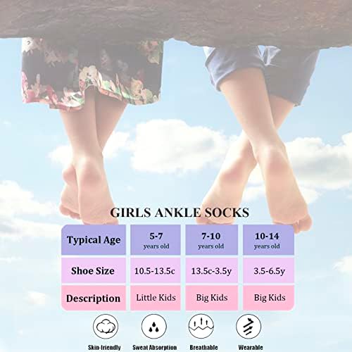 Bemeol Girls Socks 12 Pairs Ankle Socks Girl Athletic Cotton Ow Cut Sock For Little Big Kids