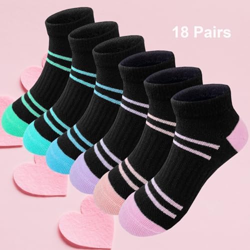 Bemeol Girls Socks 18 Pairs Kids Ankle Socks For Girls Low Cut Athletic Sock