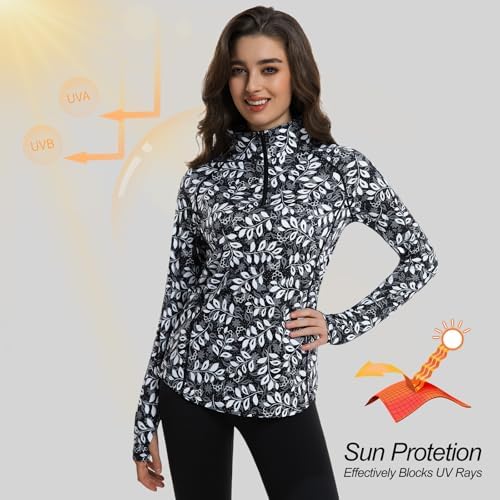 Beroy Women's 1/4 Zip Shirts Pullover Long Sleeve Thumb Holes Workout Athletic Hiking Running Shirt With Pocket