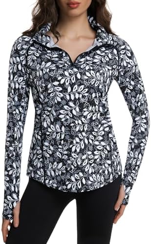 Beroy Women's 1/4 Zip Shirts Pullover Long Sleeve Thumb Holes Workout Athletic Hiking Running Shirt With Pocket