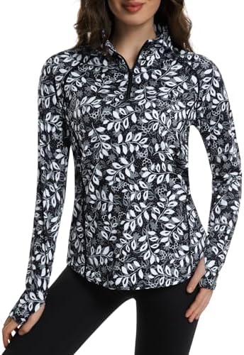 beroy Women's 1/4 Zip Shirts Pullover Long Sleeve Thumb Holes Workout Athletic Hiking Running Shirt with Pocket