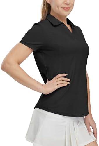 BGOWATU Women's Short Sleeve Golf Tennis Polo Shirts V Neck Collared Workout Tops UV Protection Dry Fit