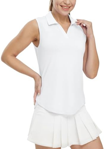 BGOWATU Women's Sleeveless Golf Polo Shirts Collared V Neck Tennis Tank Tops UPF 50+ Quick Dry Lightweight