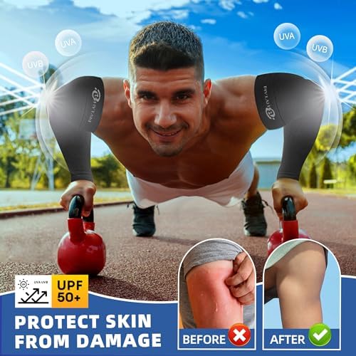 BHYTAKI Cooling Compression Arm Sleeves For Men Women UPF50 UV Sun Protection Sleeves For Work Sport Tattoo Cover Up