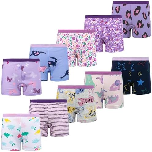 BIG ELEPHANT 10 Pack Toddler Girls' Underwear Boxer Briefs 100% Cotton Super Soft Breathable Panties (3T-10Y)