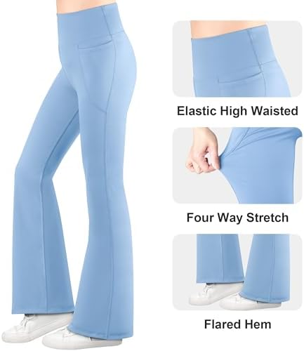 BIG ELEPHANT Girl's Flare Leggings With Pockets Kids Bootcut Yoga Pants High Waisted Bell Bottoms For Dance