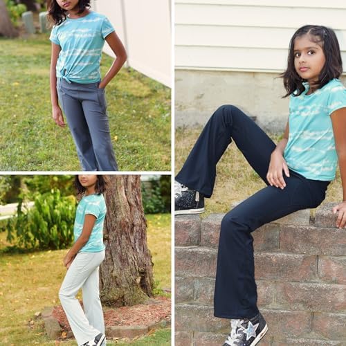 BIG ELEPHANT Girl's Flare Leggings With Pockets Kids Bootcut Yoga Pants High Waisted Bell Bottoms For Dance