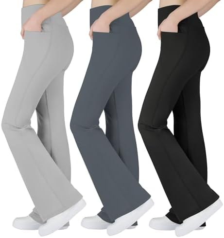 BIG ELEPHANT Girl's Flare Leggings with Pockets Kids Bootcut Yoga Pants High Waisted Bell Bottoms for Dance