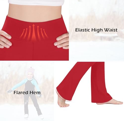 BIG ELEPHANT Girls Fleece Lined Flare Leggings High Waisted Athletic Bell Bottom Pants For Kids