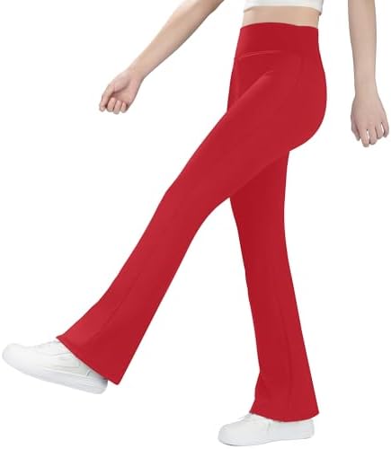 BIG ELEPHANT Girls Fleece Lined Flare Leggings High Waisted Athletic Bell Bottom Pants for Kids