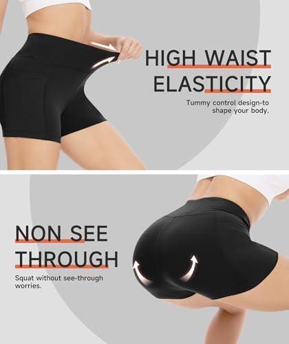 Biker Shorts Women With Pockets - 3"/5"/8" High Waisted Soft Tummy Control Workout Shorts For Yoga Athletic Gym