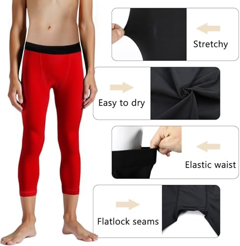 Blcculi 2 Pack 3/4 Youth Sports Leggings Boys Compression Leggings Quick Dry Base Layer Athletic Tights For Running Football