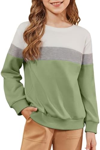 blibean Girls 2025 Long Sleeve Sweatshirt Tween Fall Patchwork Shirts Tops Size 6-15 Years