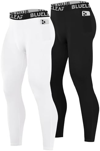 Blueleaf Men's Compression Pants Running Workout Leggings with Pockets Athletic Tights Base Layer for Basketball Sports