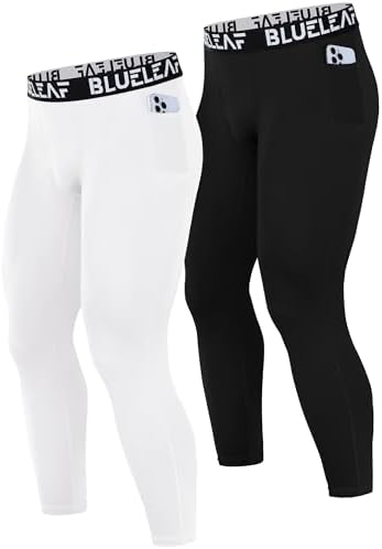 Blueleaf Men's Compression Pants Running Workout Leggings with Pockets Athletic Tights Base Layer for Basketball Sports
