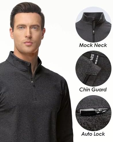 Boladeci Men's Quarter Zip Pullover Premium Fleece Lined Heather Long Sleeve Golf Shirts Midweight 1/4 Half Zip Sweatshirts