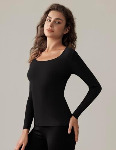 Bonneuitbebe Women Long Sleeve Thermal Shirt Fleece Lined Undershirt Ultra Soft Base Layer Tops For Women Cold Weather