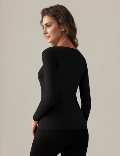 Bonneuitbebe Women Long Sleeve Thermal Shirt Fleece Lined Undershirt Ultra Soft Base Layer Tops For Women Cold Weather