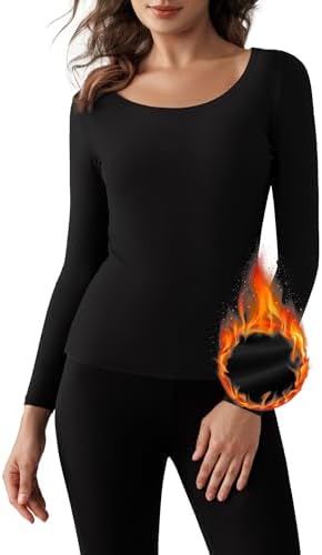 Bonneuitbebe Women Long Sleeve Thermal Shirt Fleece Lined Undershirt Ultra Soft Base Layer Tops for Women Cold Weather