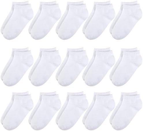 BOOPH 15 Pcs Kids Socks for Boys Girls Half Cushion Low Cut Athletic Ankle Socks