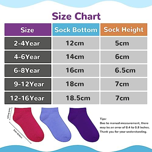 BOOPH 25 Pack Kids Low Cut Ankle Socks Boys Girls Half Cushion Athletic Socks