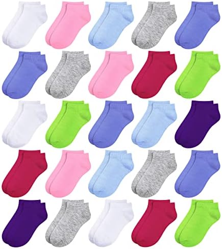 BOOPH 25 Pack Kids Low Cut Ankle Socks Boys Girls Half Cushion Athletic Socks