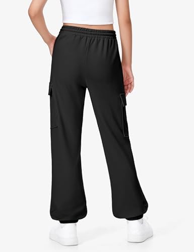 BOOPH Girls Sweatpants Kids Baggy Cargo Pants Athletic Drawstring Jogger Pants With Pockets 7-14Y