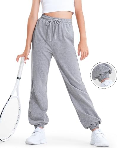 BOOPH Girls Sweatpants Kids Cotton Drawstring Joggers Athletic Pants With Pockets For Teen Girls