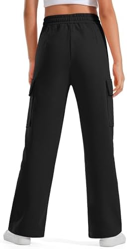 BOOPH Girls Sweatpants Kids Drawstring Cargo Pants Teen Girls Wide Leg Baggy Joggers Pants With Pockets