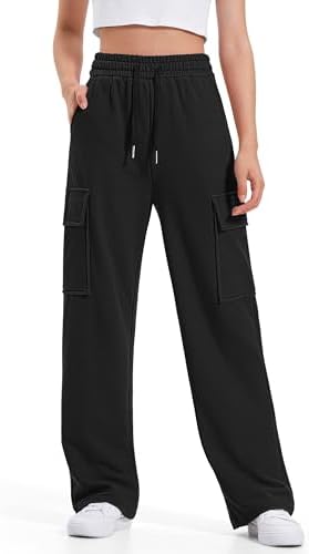 BOOPH Girls Sweatpants Kids Drawstring Cargo Pants Teen Girls Wide Leg Baggy Joggers Pants with Pockets