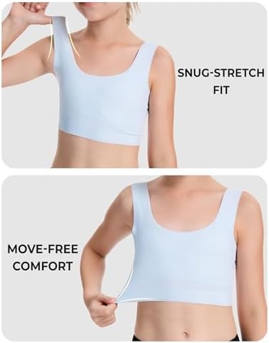 BOOPH Girls Training Bras Kids Seamless Bra Longline Crop Fixed Pads Underwear For Teen Girl Sports 9-14Y 4 Packs