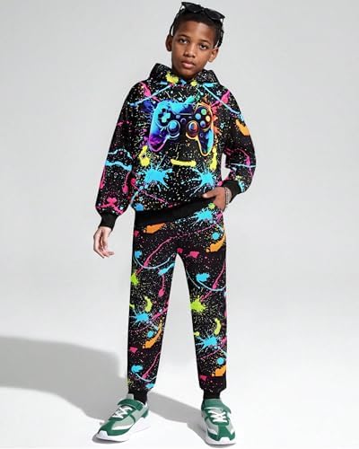 Boy 2 Pcs Clothes Cool 3D Printing Long Sleeve Hoodie & Sweatpants Outfit For 5-12 Years