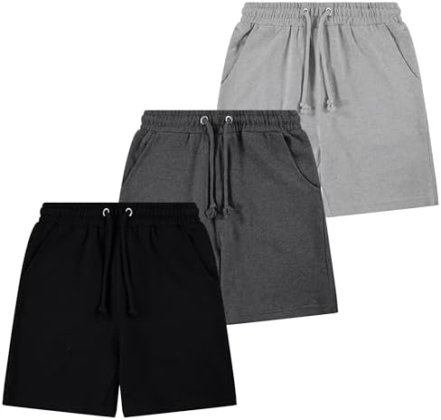 Boys’ 3-Pack French Terry Cotton Shorts – Soft Pull-On Activewear Shorts with Drawstring Waist & Pockets