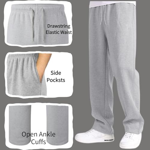 Boys Baggy Cargo Sweatpants Straight Wide Leg Open Bottom Drawstring Elastic Waist Workout Athletic Joggers Sweat Pants