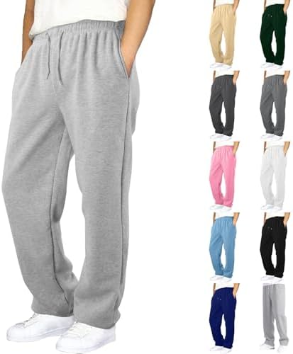 Boys Baggy Cargo Sweatpants Straight Wide Leg Open Bottom Drawstring Elastic Waist Workout Athletic Joggers Sweat Pants