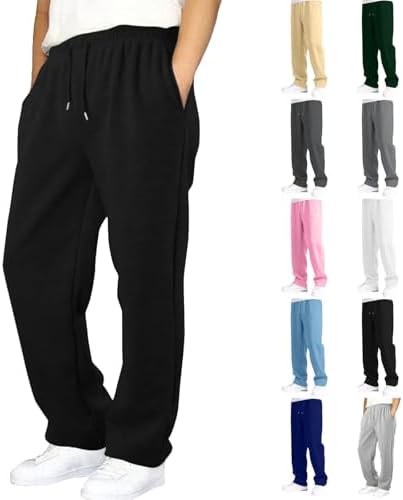 Boys Baggy Sweatpants Wide Leg Straight Open Bottom Pants Elastic Waist Athletic Joggers with Pockets Sweat Pant 5-16Y