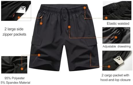 Boys Cargo Shorts Outdoor Quick Dry Hiking Shorts Lightweight Athletic Short With Zipper Pockets