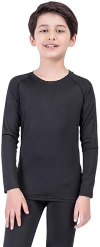 Boys Compression Shirt Long Sleeve Suit Youth Undershirts Kids Football Baseball Baselayer Cold Gear Quick Dry Black