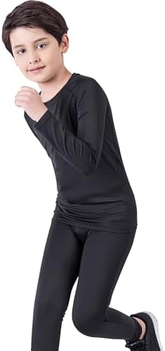 Boys Compression Shirt Long Sleeve Suit Youth Undershirts Kids Football Baseball Baselayer Cold Gear Quick Dry Black